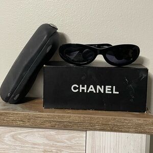 Vintage Chanel 5007 Sunglasses | 90s Chanel Oval Black Shades | With Box & Case